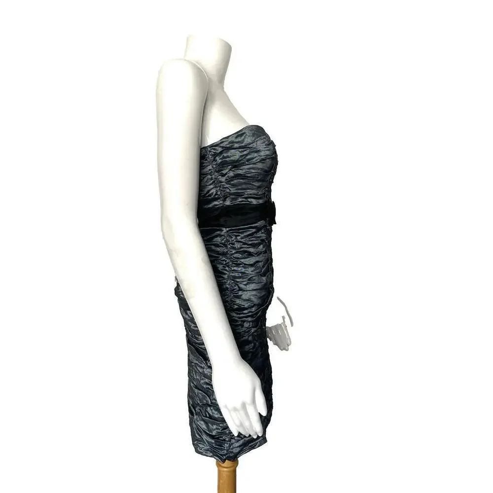 NWT $398 BCBG Max Azria Metallic Gray Strapless Rushed Bow Dress Size 0 XS